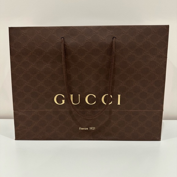 Gucci Other - Gucci Brown Logo Shopping Paper Bag | 15x6.5x11.5 inches